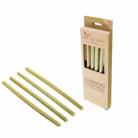ECOSTRAWZ Zestaw 4x: Bambusowe wielorazowe słomki do picia 215mm + czyścik